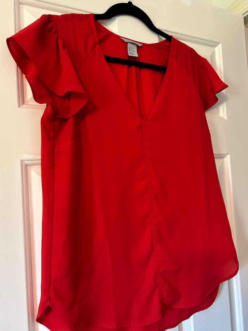 H&M Red V-Neck Flutter Sleeve Blouse